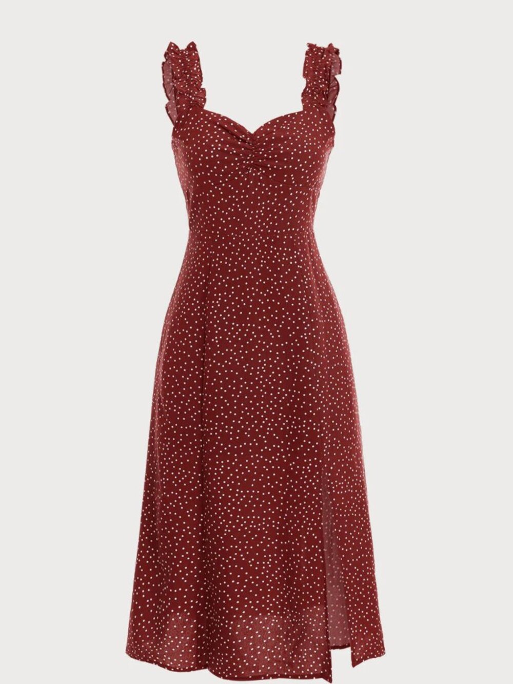 Rihoas Red Frill Trim Side Split Midi Dress